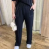 Conjunto Moletinho Calça Pantalona e Cropped Manga Longa Preto - Fernanda Ramos Store