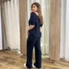 Conjunto Moletinho Calça Pantalona e Cropped Manga Longa Preto - Fernanda Ramos Store