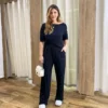 Conjunto Moletinho Calça Pantalona e Cropped Manga Longa Preto - Fernanda Ramos Store