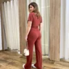 Conjunto Moletinho Calça Pantalona e Cropped Terracota - Fernanda Ramos Store