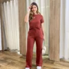 Conjunto Moletinho Calça Pantalona e Cropped Terracota - Fernanda Ramos Store