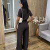 Conjunto Moletinho Lara Calça Pantalona e Cropped Marrom - Fernanda Ramos Store