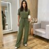 Conjunto Moletinho Lara Calça Pantalona e Cropped Verde Militar - Fernanda Ramos Store