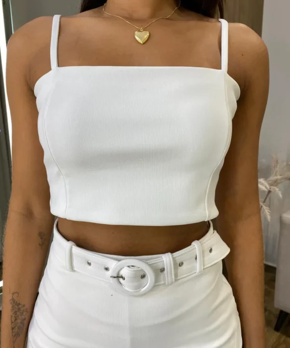 Cropped Feminino Elisa sem Bojo Poliamida Branco - Fernanda Ramos Store