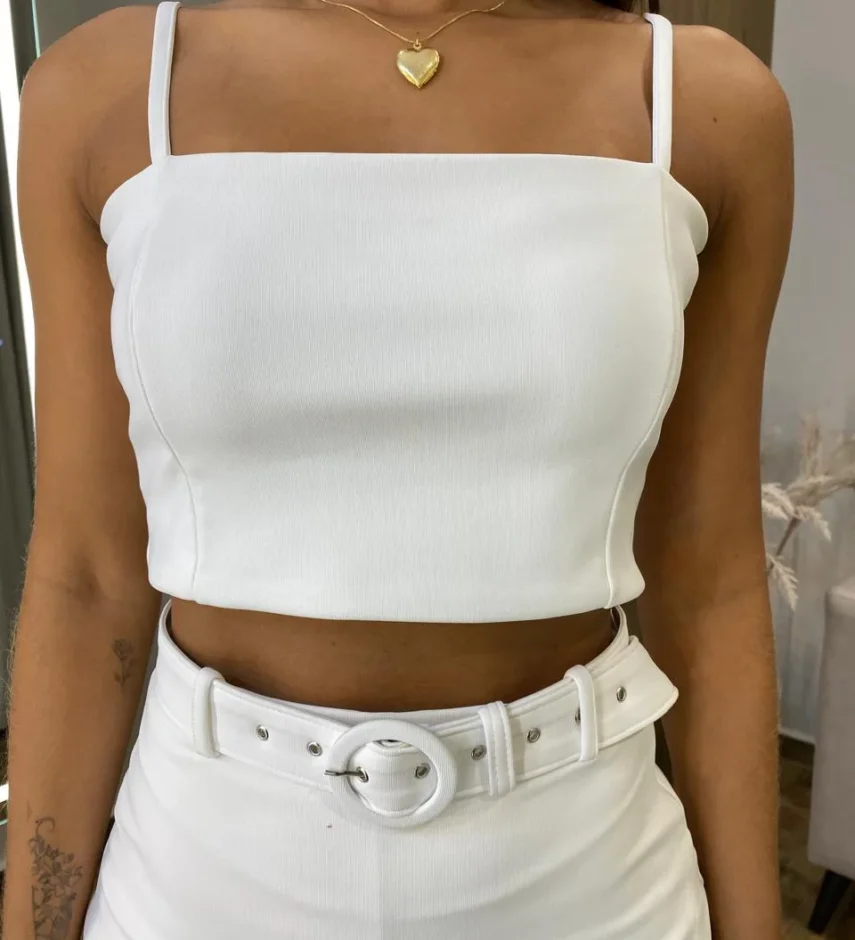 Cropped Feminino Elisa sem Bojo Poliamida Branco - Fernanda Ramos Store