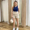 Regata Feminina Canelada Ana Lívia Azul Marinho - Fernanda Ramos Store