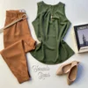 Regata Feminina Crepe Antonella Verde Militar - Fernanda Ramos Store