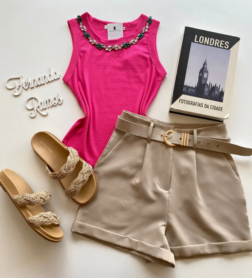 Regata Feminina Modal Diana com Aplicações em Pedrarias Pink - Fernanda Ramos Store
