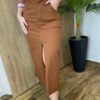 Saia Feminina Midi Juliana com Fenda Marrom - Fernanda Ramos Store