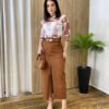 Saia Feminina Midi Juliana com Fenda Marrom - Fernanda Ramos Store