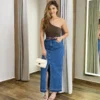 Saia Longa Jeans Feminina Luna com Fenda Frontal Barra a Fio - Fernanda Ramos Store