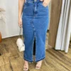 Saia Longa Jeans Feminina Luna com Fenda Frontal Barra a Fio - Fernanda Ramos Store