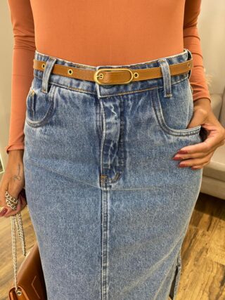 Saia Midi Feminina Suzy com Cinto Jeans - Fernanda Ramos Store