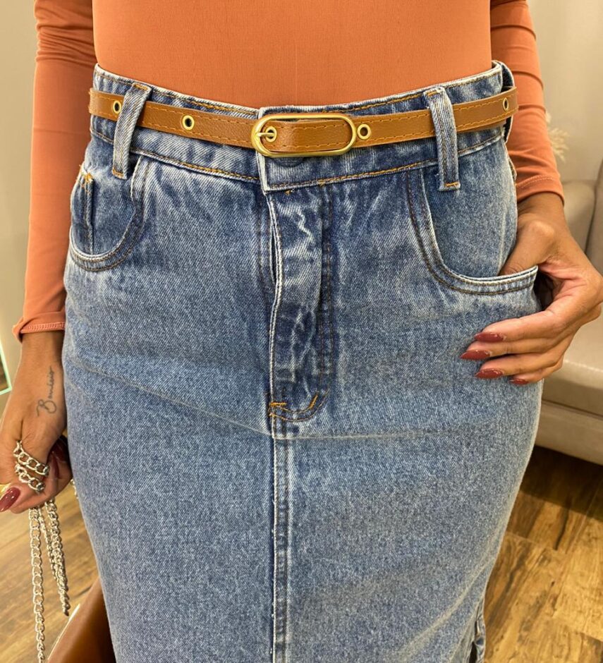 Saia Midi Feminina Suzy com Cinto Jeans - Fernanda Ramos Store