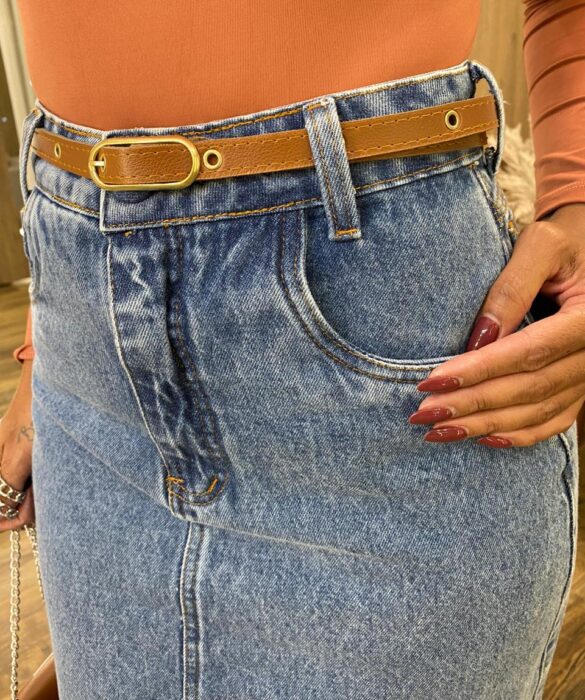 Saia Midi Feminina Suzy com Cinto Jeans - Fernanda Ramos Store