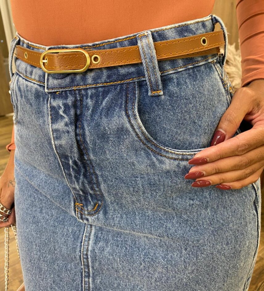 Saia Midi Feminina Suzy com Cinto Jeans - Fernanda Ramos Store