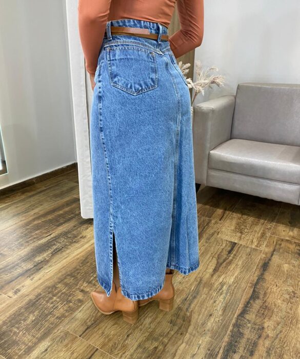 Saia Midi Feminina Suzy com Cinto Jeans - Fernanda Ramos Store