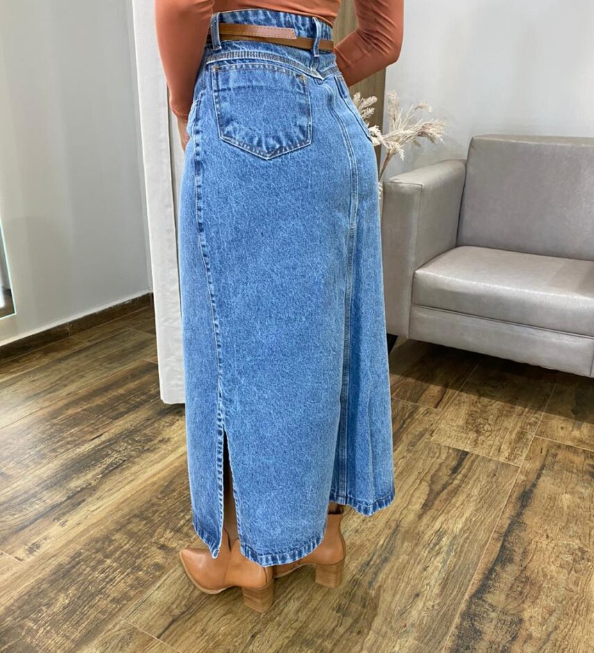 Saia Midi Feminina Suzy com Cinto Jeans - Fernanda Ramos Store