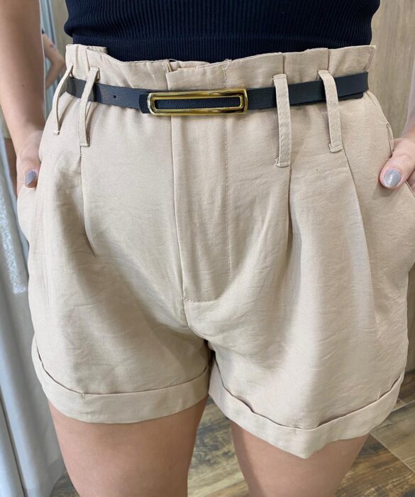 Short Feminino Alfaiataria Lara Bege com Cinto - Fernanda Ramos Store