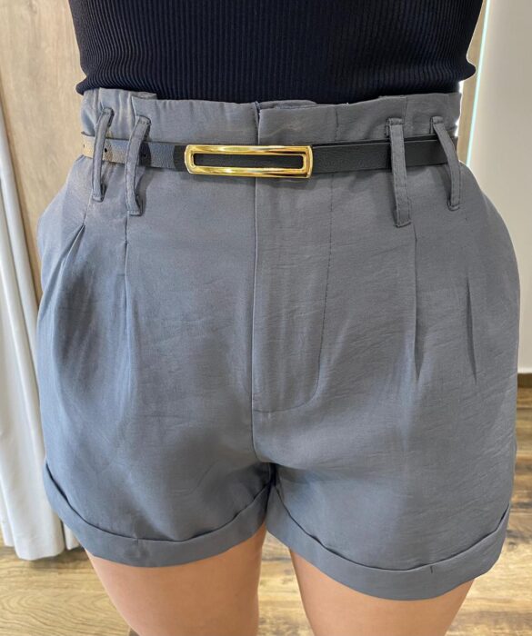 Short Feminino Alfaiataria Lara Cinza com Cinto - Fernanda Ramos Store