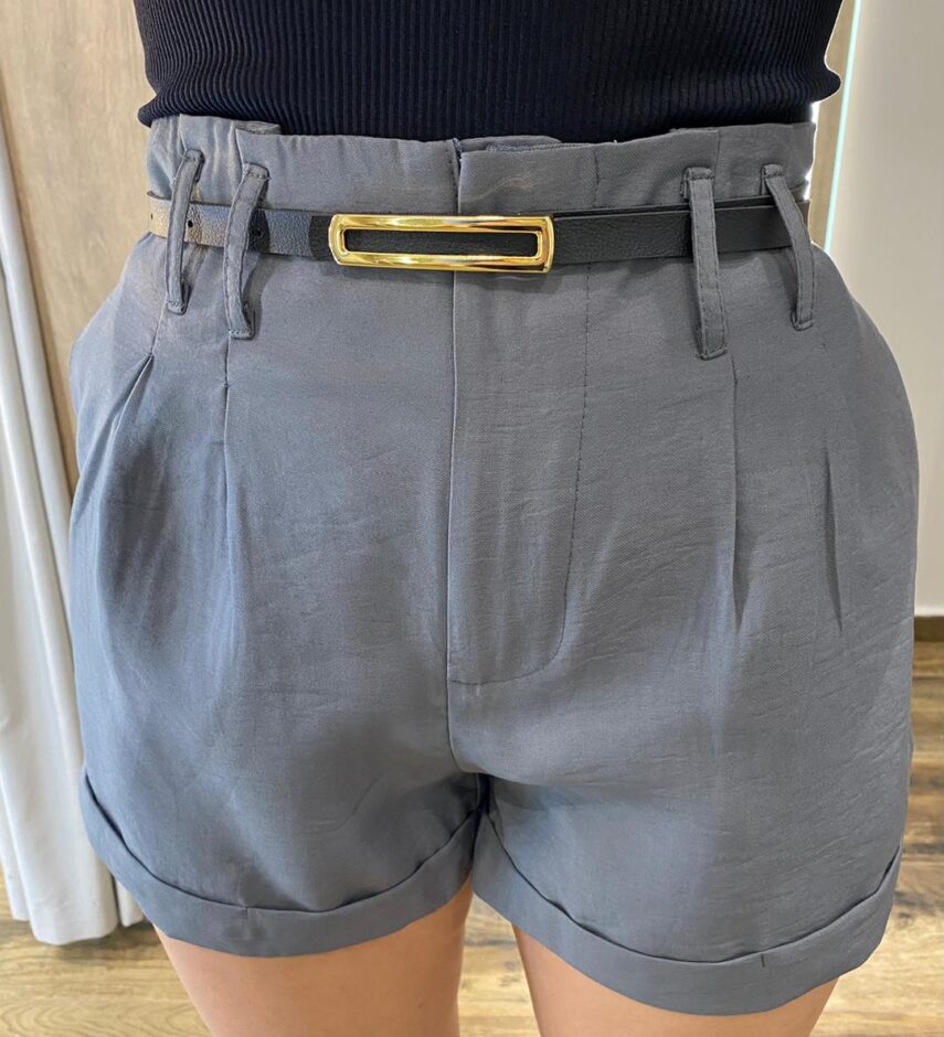 Short Feminino Alfaiataria Lara Cinza com Cinto - Fernanda Ramos Store