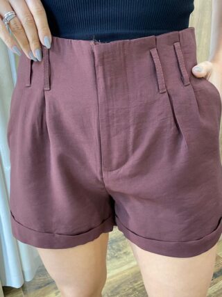 Short Feminino Alfaiataria Lara Marrom com Cinto - Fernanda Ramos Store