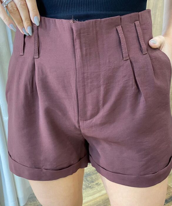 Short Feminino Alfaiataria Lara Marrom com Cinto - Fernanda Ramos Store