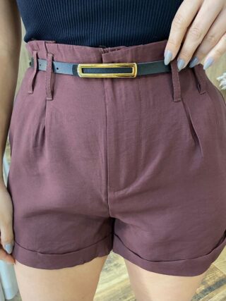 Short Feminino Alfaiataria Lara Marrom com Cinto - Fernanda Ramos Store