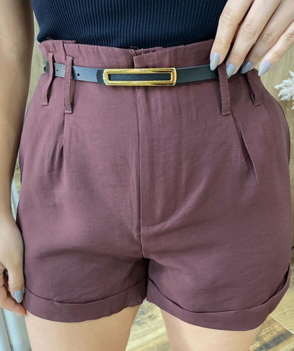 Short Feminino Alfaiataria Lara Marrom com Cinto - Fernanda Ramos Store