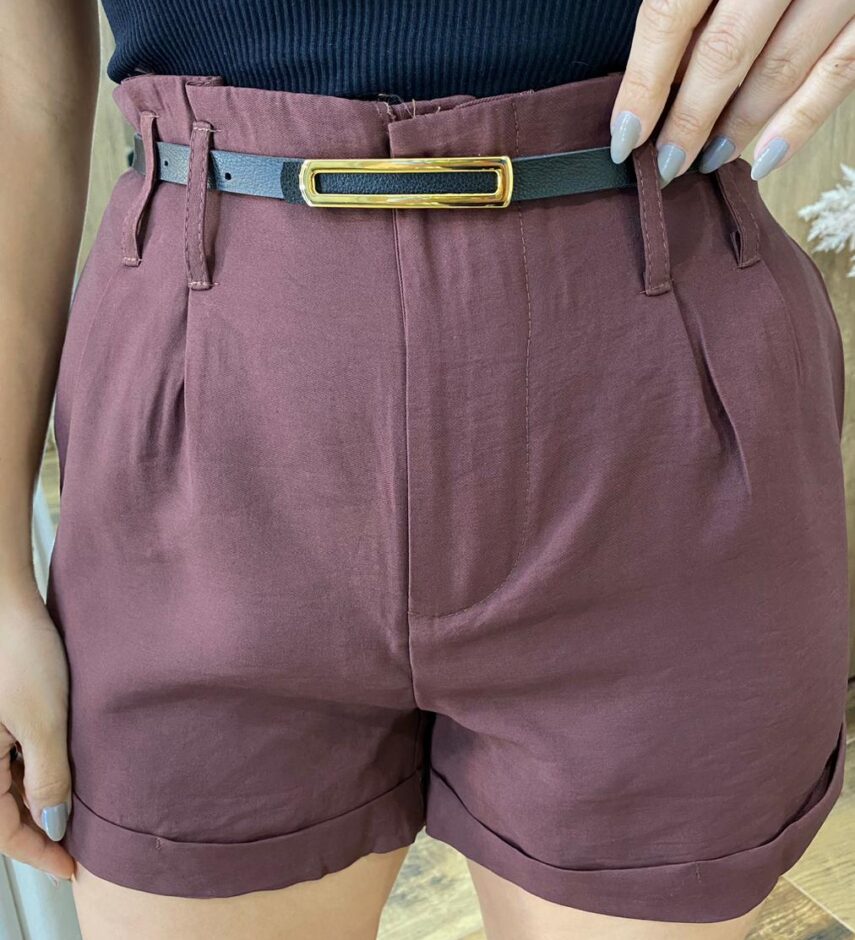 Short Feminino Alfaiataria Lara Marrom com Cinto - Fernanda Ramos Store
