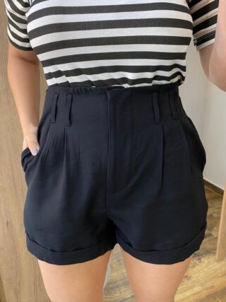 Short Feminino Alfaiataria Lara Preto com Cinto - Fernanda Ramos Store