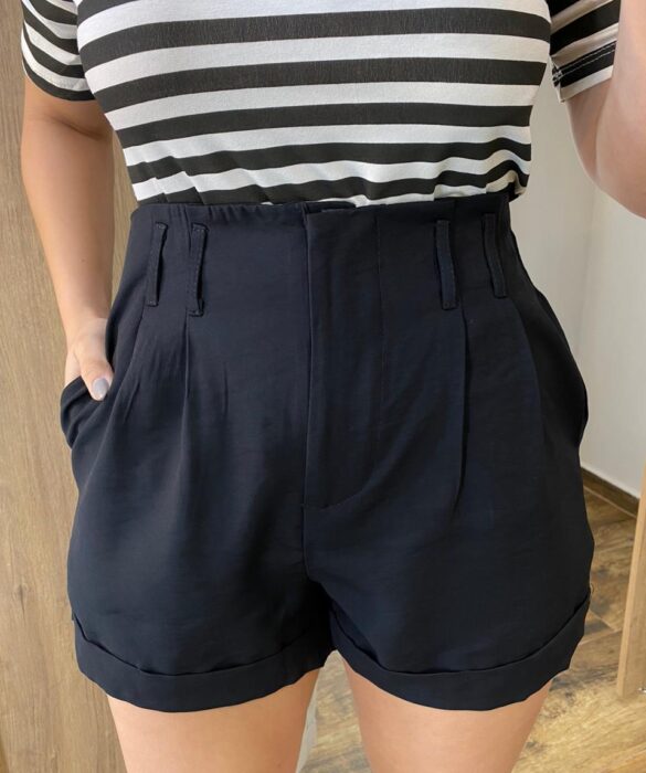 Short Feminino Alfaiataria Lara Preto com Cinto - Fernanda Ramos Store