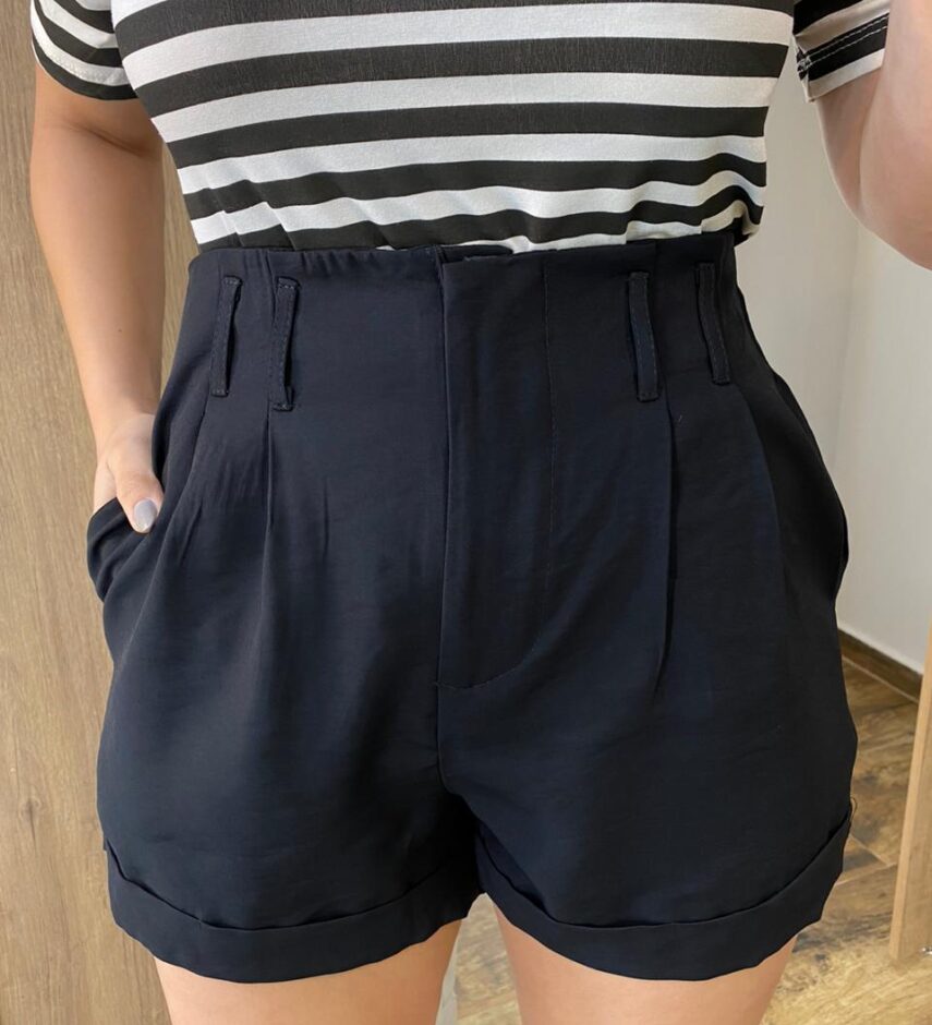 Short Feminino Alfaiataria Lara Preto com Cinto - Fernanda Ramos Store