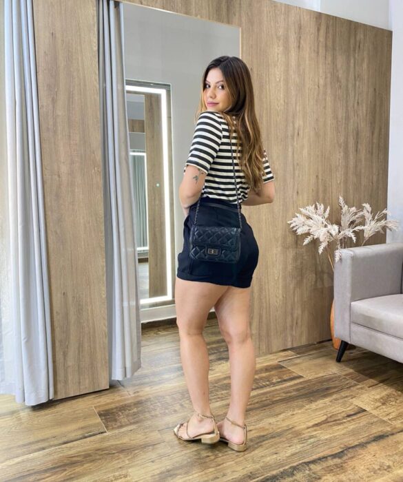 Short Feminino Alfaiataria Lara Preto com Cinto - Fernanda Ramos Store