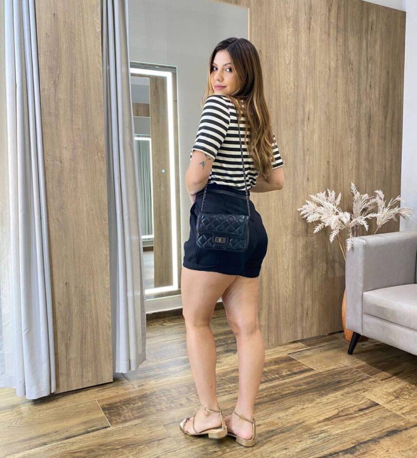 Short Feminino Alfaiataria Lara Preto com Cinto - Fernanda Ramos Store