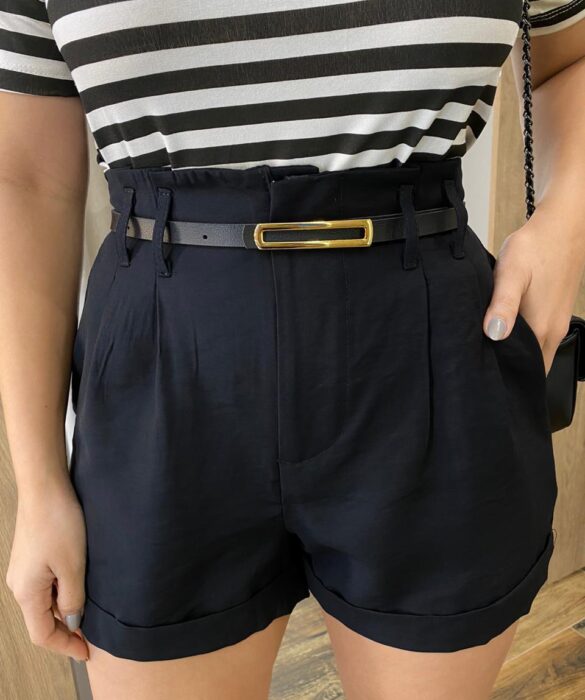 Short Feminino Alfaiataria Lara Preto com Cinto - Fernanda Ramos Store