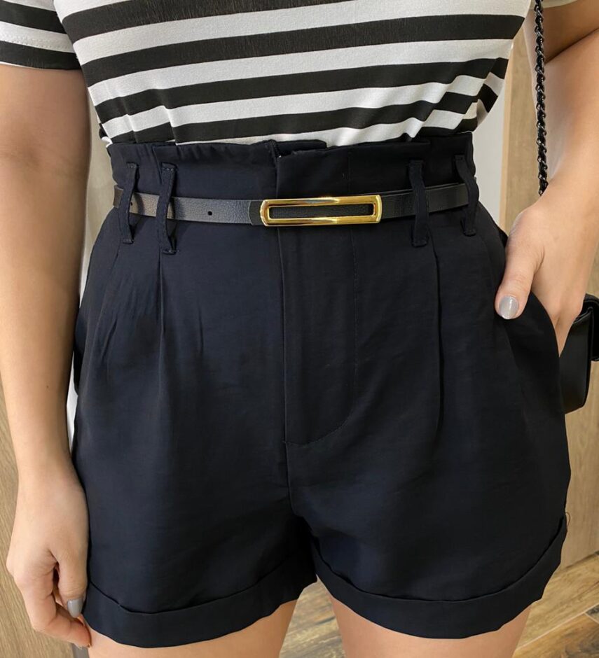 Short Feminino Alfaiataria Lara Preto com Cinto - Fernanda Ramos Store