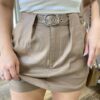 Short Saia Feminino Ana Couro Eco com Cinto Caqui - Fernanda Ramos Store