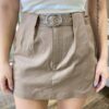 Short Saia Feminino Ana Couro Eco com Cinto Caqui - Fernanda Ramos Store