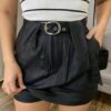 Short Saia Feminino Ana Couro Eco com Cinto Preto - Fernanda Ramos Store