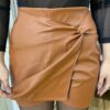 Short Saia Feminino Esther Couro Eco Caramelo - Fernanda Ramos Store