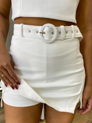 Short Saia Feminino Suzy Poliamida com Cinto Branco - Fernanda Ramos Store