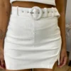 Short Saia Feminino Suzy Poliamida com Cinto Branco - Fernanda Ramos Store