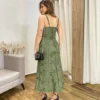 Vestido Feminino Midi sem Bojo Suede Bordado Floral Verde - Fernanda Ramos Store