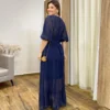 Vestido Longo Amanda sem Bojo Manga 3/4 Azul Marinho - Fernanda Ramos Store