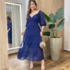 Vestido Longo com Detalhe Transpassado sem Bojo Azul Marinho - Fernanda Ramos Store