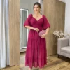 Vestido Longo com Detalhe Transpassado sem Bojo Magenta - Fernanda Ramos Store