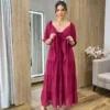 Vestido Longo com Detalhe Transpassado sem Bojo Magenta - Fernanda Ramos Store