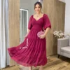 Vestido Longo com Detalhe Transpassado sem Bojo Magenta - Fernanda Ramos Store