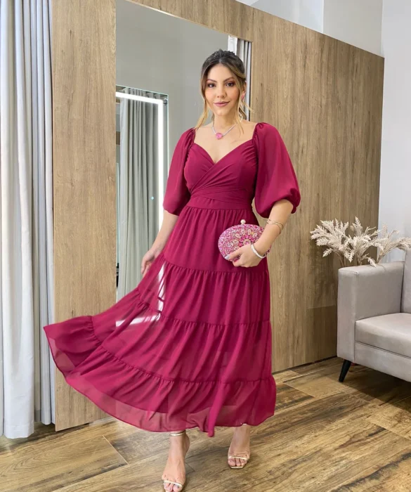 Vestido Longo com Detalhe Transpassado sem Bojo Magenta - Fernanda Ramos Store